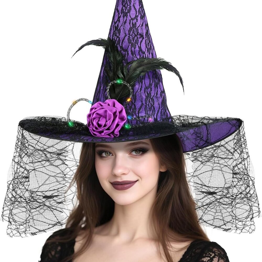 Halloween Witch Hat, Light Up Witch Hats for Women Costume Accessory Cosplay Par - Picture 1 of 7